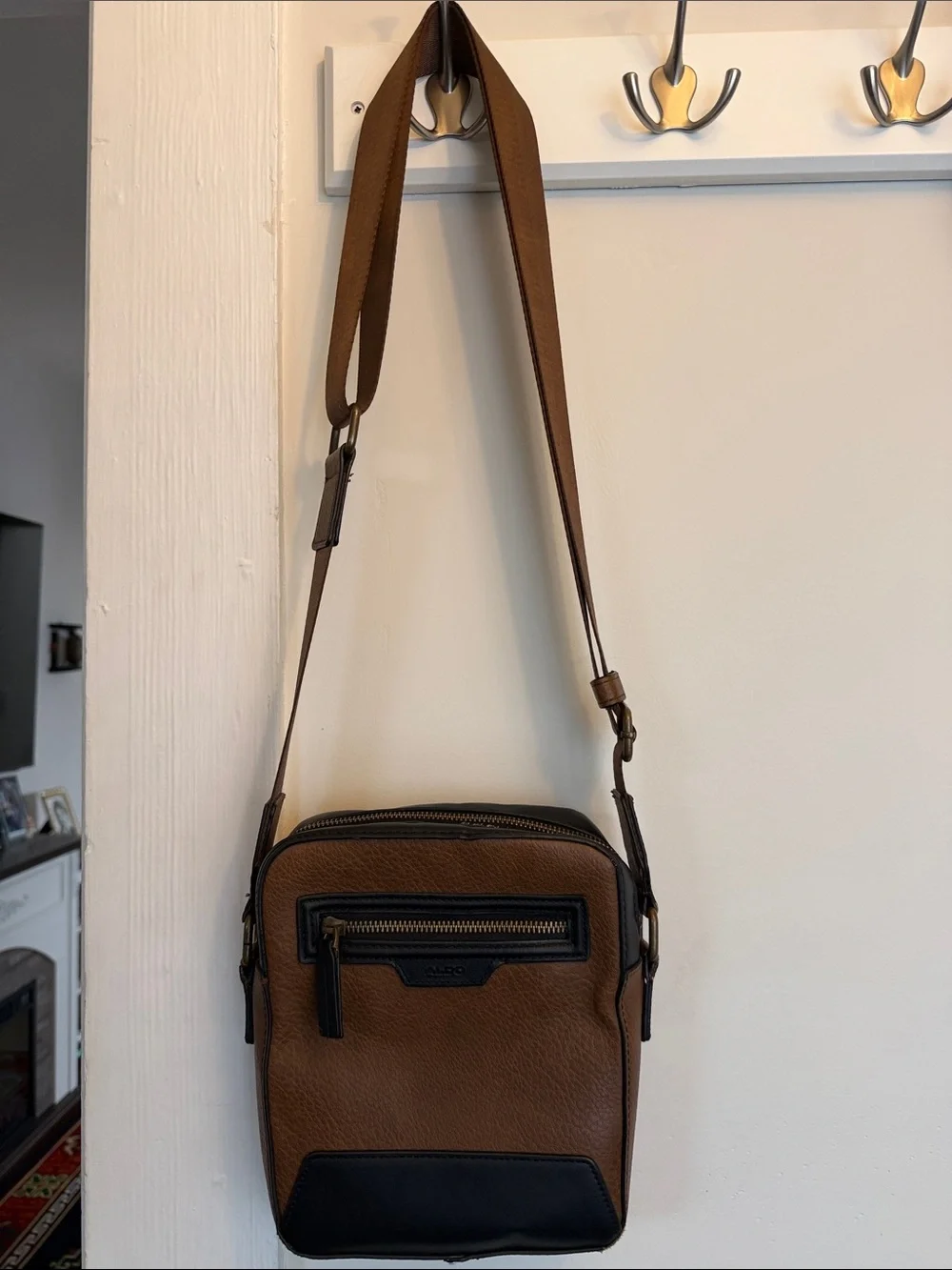 Aldo Brown and Black Leather Messenger Crossbody